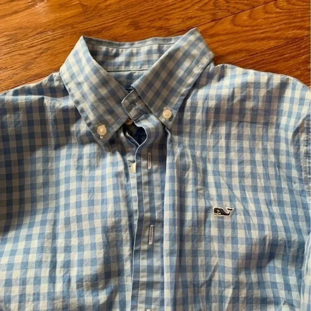 Vineyard Vines The Whale Shirt 100% Cotton Blue Gingham Size Large